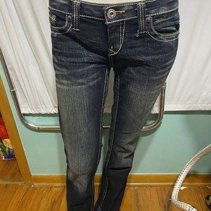 Big Star sweet ultra low rise blue jeans size 27r strecthy with bling